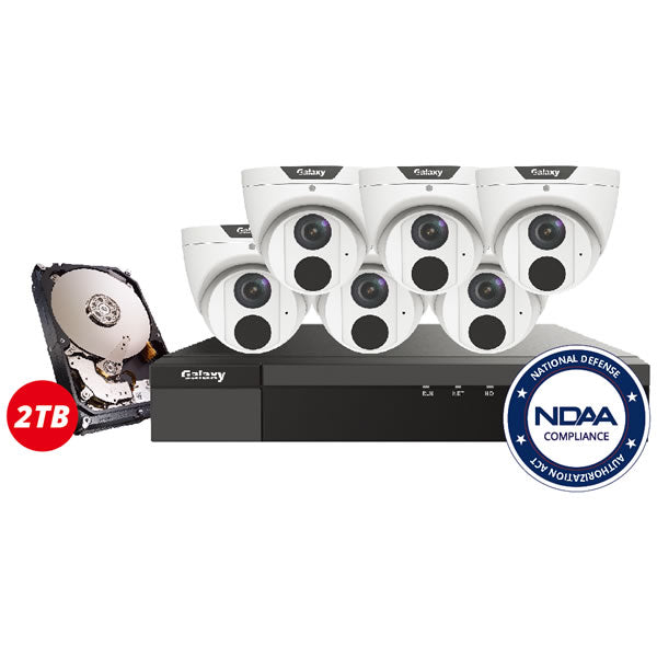 8CH Galaxy Pro Series 4K AI IP turret camera kit with built-in analytics like line crossing, people counting, intrusion detection, face recognition