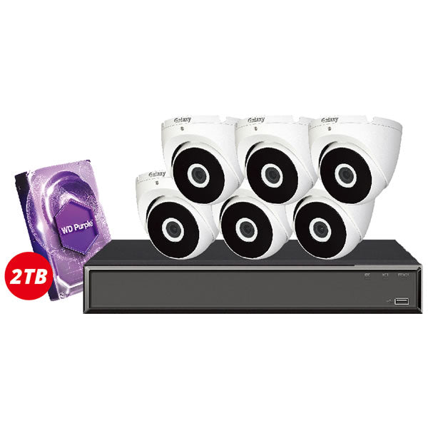 8-channel Hunter Series AI 2MP HD analog turret security camera kit with multiple cameras and cables.