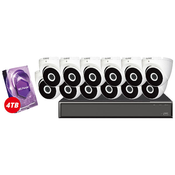 16-channel Hunter Series AI 2MP HD analog turret camera kit, featuring high-definition security cameras for surveillance.