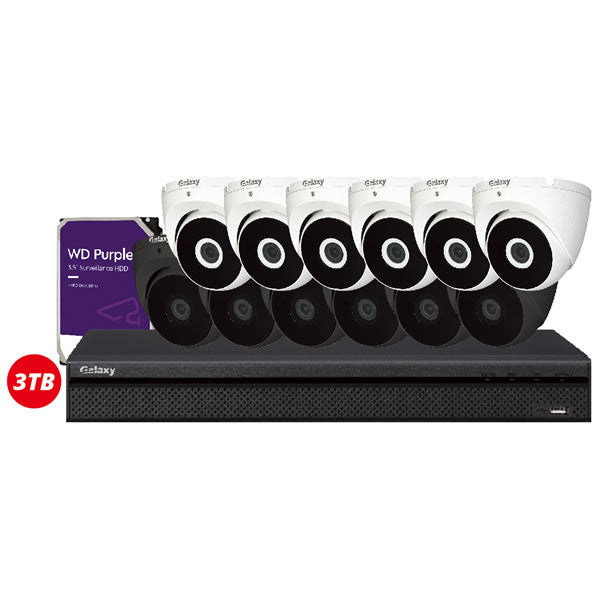 Galaxy Hunter AI HD 2MP 16-channel security camera kit with cameras and recording equipment, designed for surveillance.