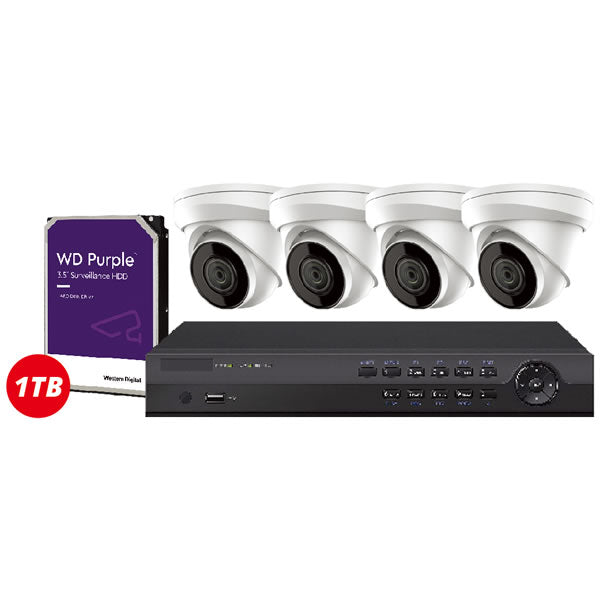 Galaxy Platinum 4MP IP security camera kit with built-in microphone, 4-channel surveillance system from My Store.