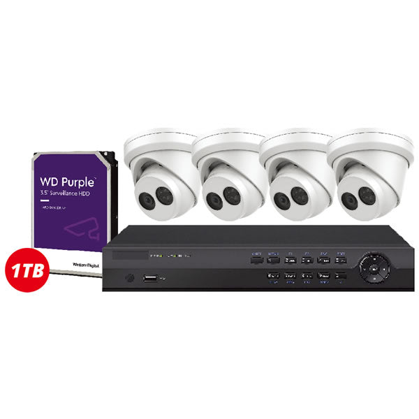 Galaxy Platinum 2MP HD security camera kit with four cameras and four-channel DVR for home or business surveillance.