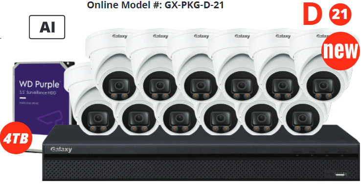 Galaxy Hunter Color-V 5MP full color HD security camera kit with 16 channels, featuring multiple cameras and recording equipment.