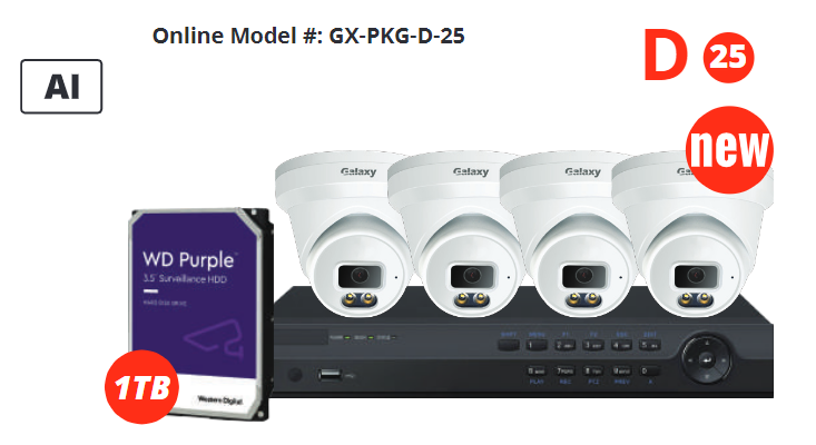 Galaxy Platinum 5MP Color-V HD security camera kit with four cameras, high-resolution full color video, and 4-channel system.