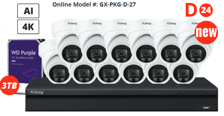 4K full color HD security camera from Galaxy Hunter Color-V 16-channel kit, showing close-up of the camera lens and mounting bracket.
