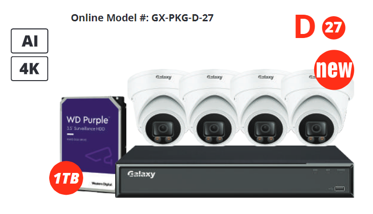 Galaxy Platinum 4K Color-V Full Color HD Kit 4CH security camera system with four cameras and digital recording.