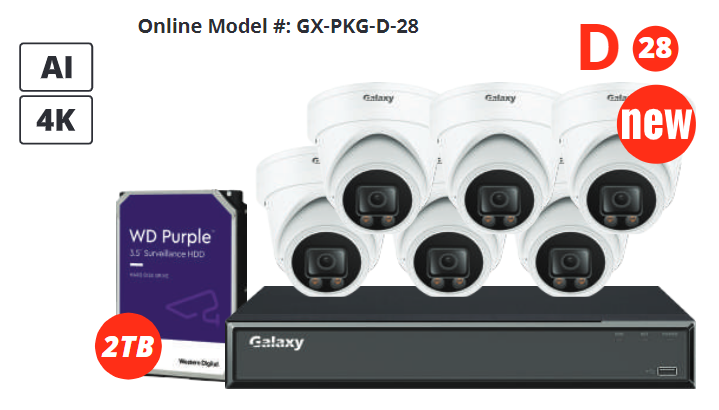 Galaxy Platinum 4K Color-V Full Color HD Kit 8-channel security camera system with multiple cameras and control unit.