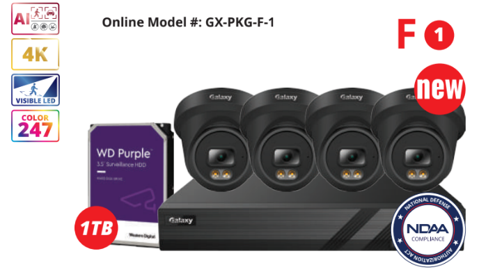 NDAA Galaxy Color-V Full Color 4K AI IP Turret 4CH Kit