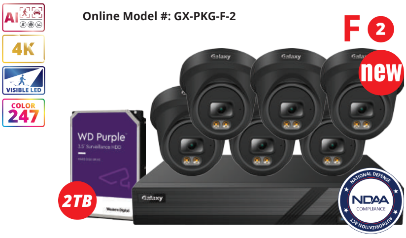 NDAA Galaxy Color-V Full Color 4K AI IP Turret 8CH Kit