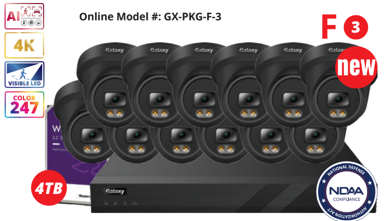 NDAA Galaxy Color-V Full Color 4K AI IP Turret 16CH Kit