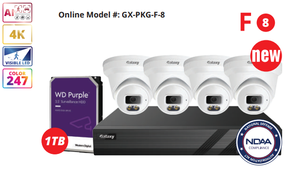 NDAA Galaxy Color-V Full Color 4K AI IP 4CH Turret Kit