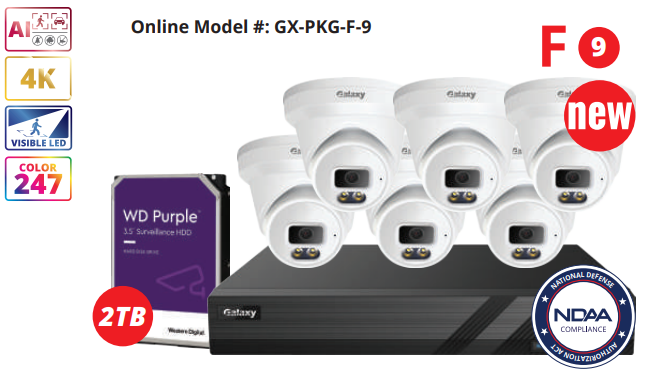 NDAA Galaxy Color-V Full Color 4K AI IP 8CH Turret Kit