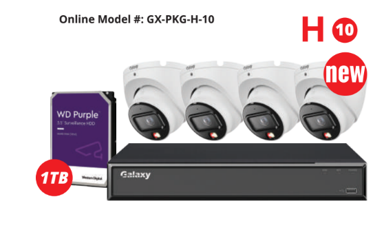 4-channel Galaxy Hunter 8MP AI IP security camera kit with color night vision and advanced surveillance features.