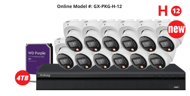 16-channel Galaxy Hunter AI IP security camera kit with 8MP color cameras and 4-channel recording system.