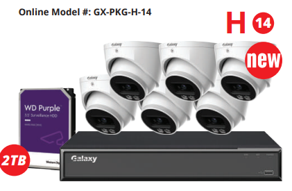 Galaxy Hunter 8CH 4MP Active Deterrence Color247 AI IP security camera kit with multiple cameras and advanced surveillance features.