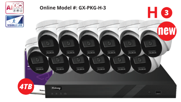 16-channel HiLook 4MP Color247 AI IP security camera kit with multiple cameras and network equipment for home or business security