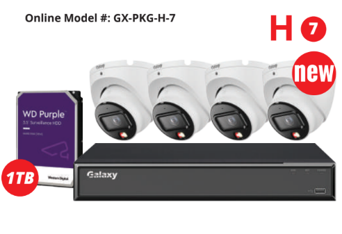 4CH Galaxy Hunter 6MP color AI IP security camera kit with four cameras, featuring high-resolution video and advanced surveillance.