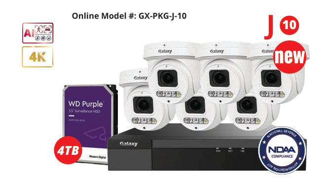 4K motorized AI security camera from Galaxy Pro 8CH IP kit, featuring advanced surveillance technology and sleek design.