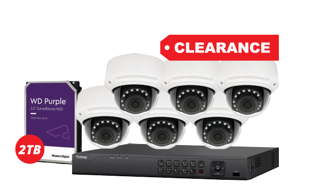 Galaxy Platinum 8-channel 6-camera 4MP motorized HD security camera kit with sleek design and high-resolution lenses.