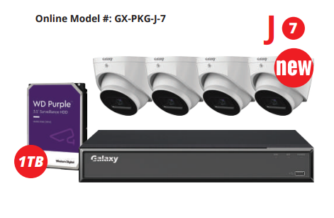 4-channel Galaxy Hunter 4K full-color AI ISP IP security camera kit with multiple cameras and advanced imaging technology.
