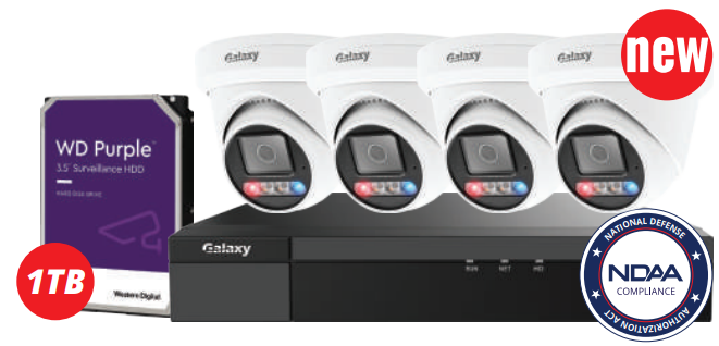 My Store NDAA 4-channel Galaxy Color-V 6MP AI PoE IP security camera kit with active deterrence and full-color video.