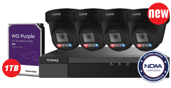 NDAA 4CH Galaxy Color-V 4K Active Deterrence AI Full Color PoE IP Kit