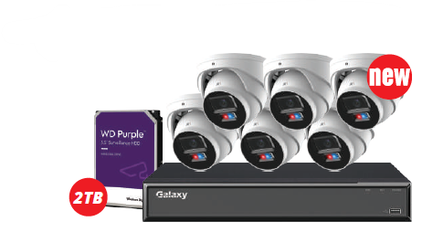 8-channel Galaxy Hunter 4K security camera kit with active deterrence, two-way audio, AI features, and full-color night vision.