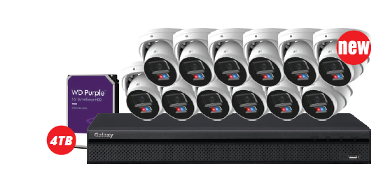 16CH Galaxy Hunter 4K Active Deterrence Two Way Audio AI Full Color Kits