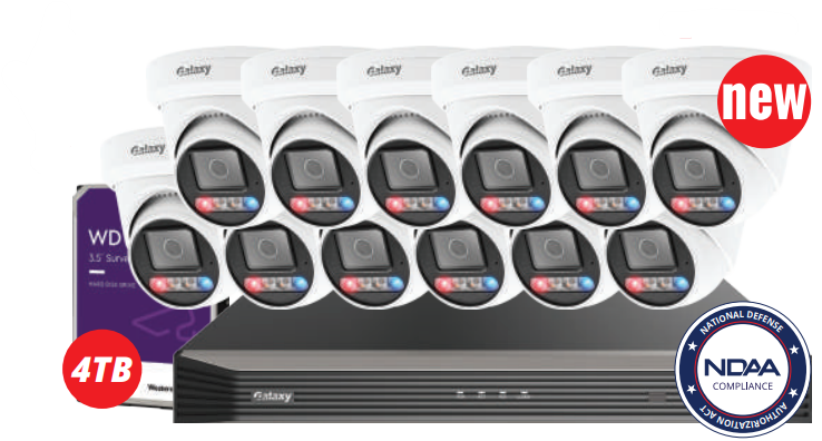 My Store NDAA 16-channel Galaxy Color-V 6MP active deterrence AI PoE IP security camera kit with full-color night vision.