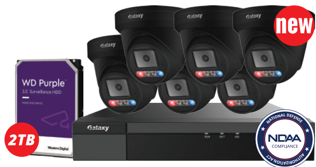 8-channel Galaxy Color-V 6MP Active Deterrence AI PoE IP security camera kit with full-color night vision.