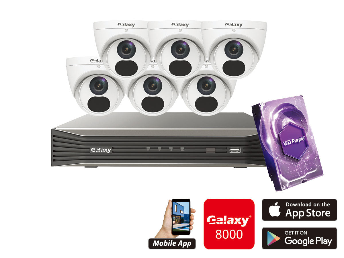 Galaxy Elite 8-channel 2MP IP turret security camera kit with multiple cameras and network video recorder for home or business security