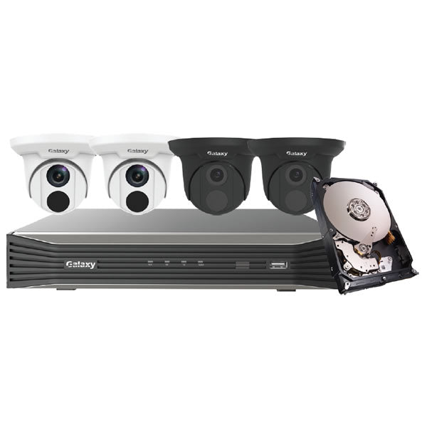 Pro Series 4K IP turret camera kit featuring high-resolution security cameras with sleek installation design.