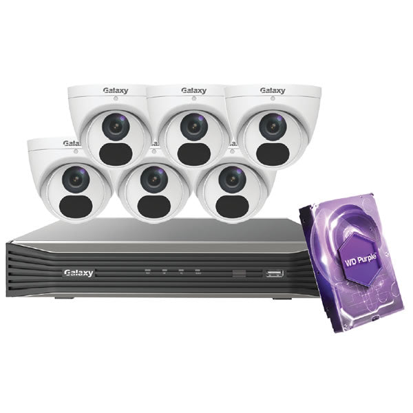 2MP Galaxy Elite IP security camera kit with multiple cameras and accessories, designed for home or business surveillance.