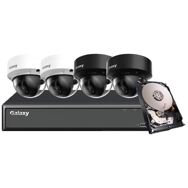 Hunter Series 4K Starlight IP turret camera kit with black housing and adjustable lens, ideal for security surveillance.
