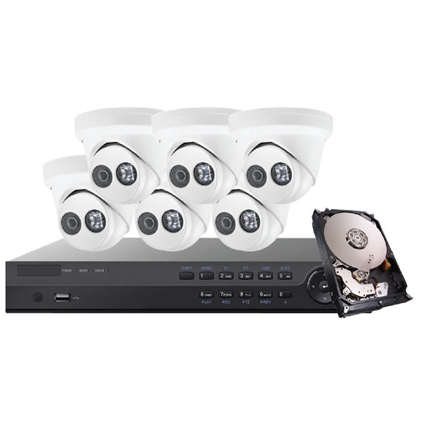 4MP IP mini dome security camera kit from Platinum Series, compact design with multiple cameras for surveillance.