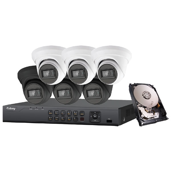 Galaxy Platinum Series 4K 5-in-1 HD Analog Turret Kit with multiple cameras and accessories for comprehensive security surveillance.