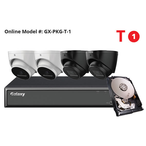 Galaxy Hunter Series 4MP Starlight IP turret camera kit by My Store, featuring durable design and high-resolution surveillance cameras.