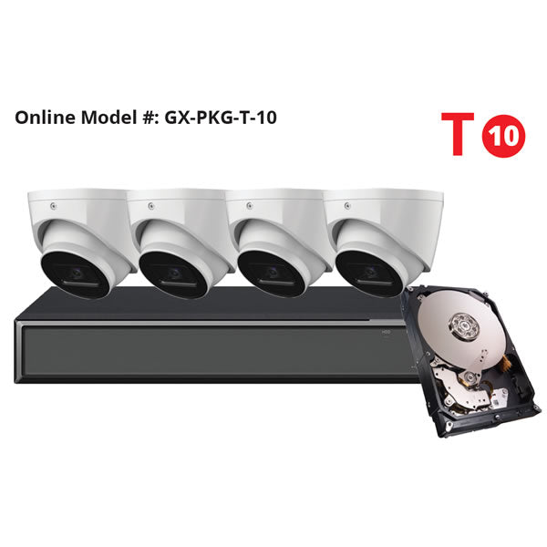 Galaxy Hunter Series 5MP Starlight IP turret security camera kit, black color, with multiple cameras and mounting accessories.