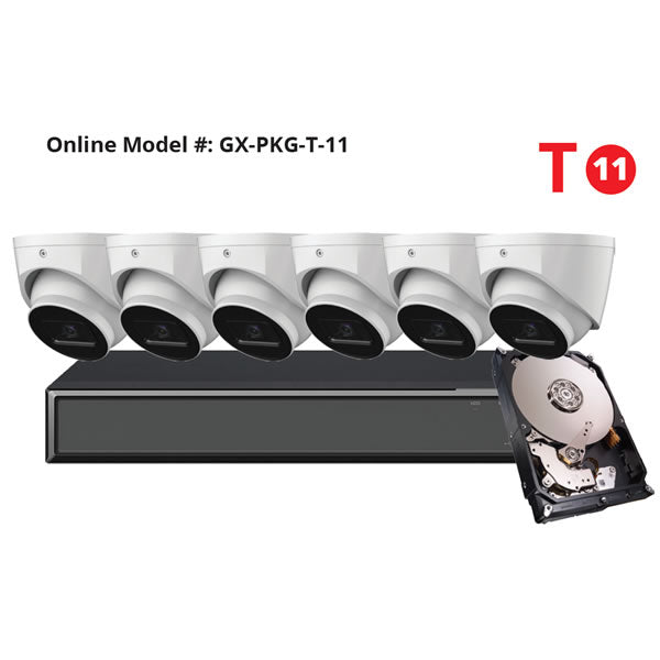 Galaxy Hunter Series 5MP Starlight IP turret security camera kit with weatherproof design and clear night vision.