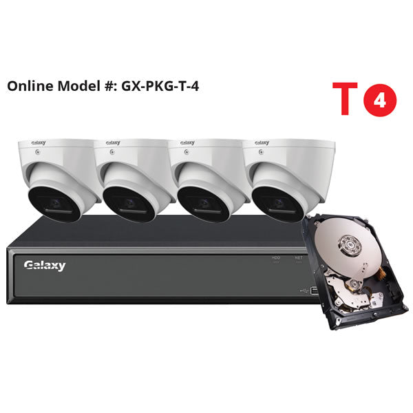 Galaxy Hunter Series 5MP Starlight IP turret security camera kit with weatherproof design and advanced night vision.