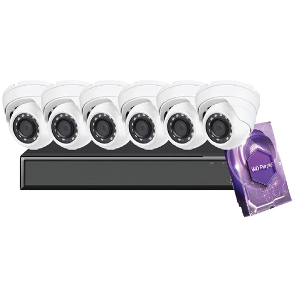 8-channel Galaxy Hunter Series 5MP IP eyeball security camera kit with multiple cameras and cables, ideal for home or business surveillance.