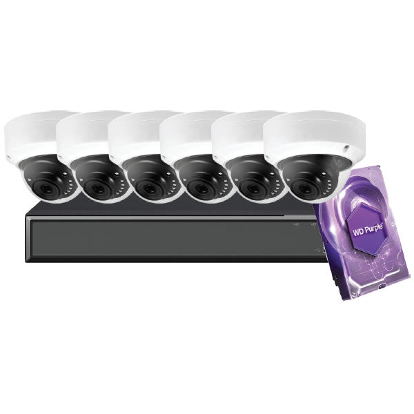 8CH Galaxy Hunter Series 5MP IP mini dome security camera kit with multiple cameras and mounting hardware, ideal for home or business security.