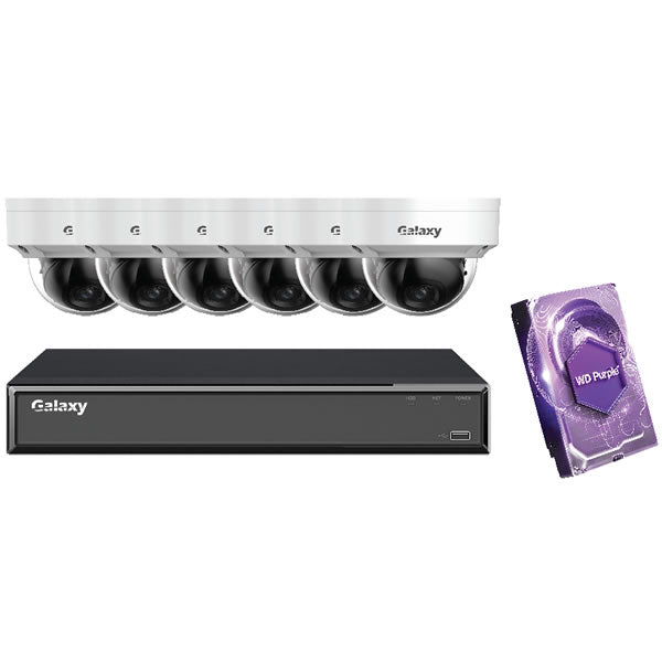 8-channel Hunter 4K Starlight IP mini dome security camera kit showing compact cameras with night vision and sleek design.