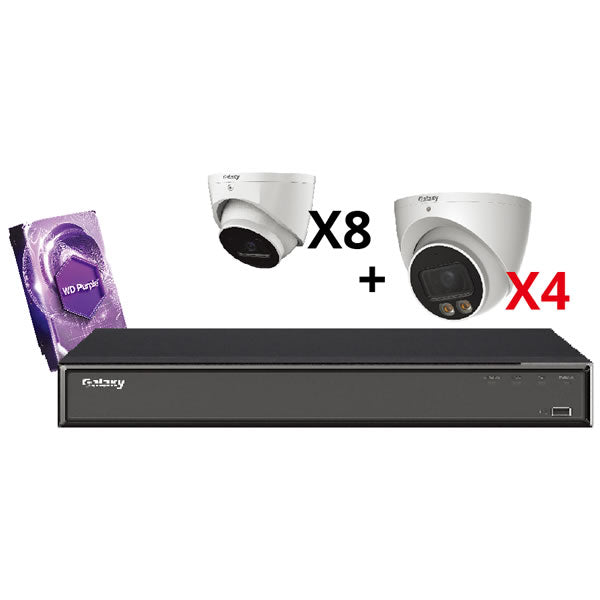Galaxy Hunter 16-channel AI 5MP full color IP turret security camera kit, featuring sleek design and advanced surveillance technology.