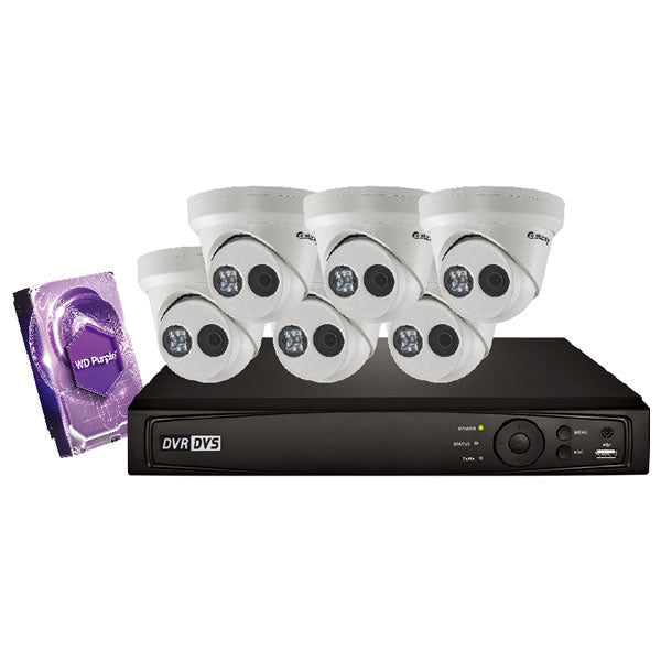 8-channel Galaxy Platinum Series 2MP HD turret security camera kit in white, featuring durable outdoor design and clear video quality