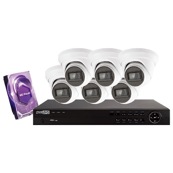 White 8-channel Galaxy Platinum Series 4K HD turret security camera kit with multiple cameras and mounting hardware.