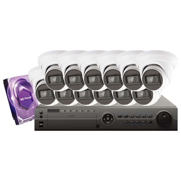 16-channel Galaxy Platinum Series 4K HD turret security camera kit in white with multiple cameras and mounting hardware.