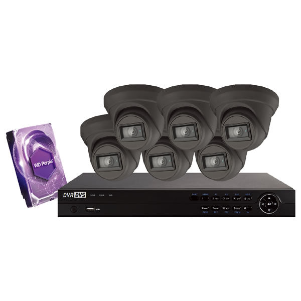 Black 8-channel Galaxy Platinum Series 4K HD turret security camera kit featuring four high-resolution cameras and mounting hardware.