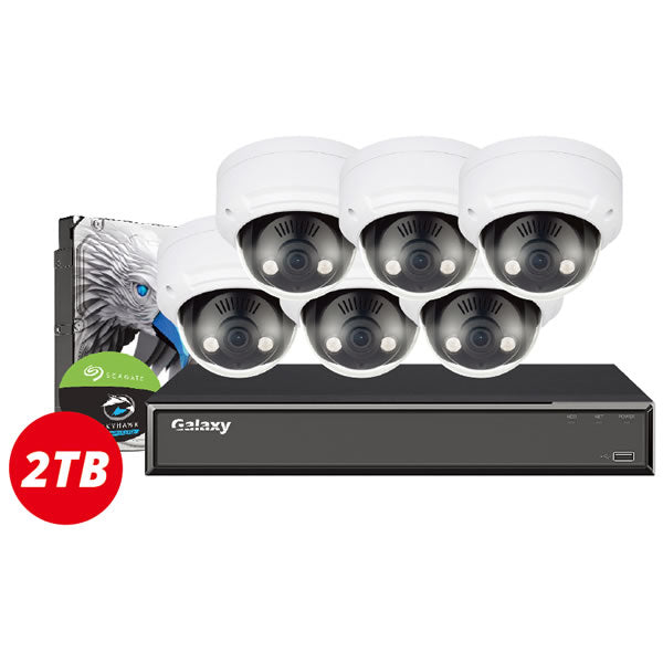 8CH Galaxy Hunter AI 4MP HD mini dome security camera kit showing multiple compact dome cameras with sleek black design