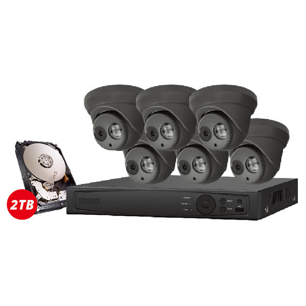 8-channel Galaxy Platinum Series 2MP 5-in-1 HD analog turret security camera kit with multiple cameras and accessories.
